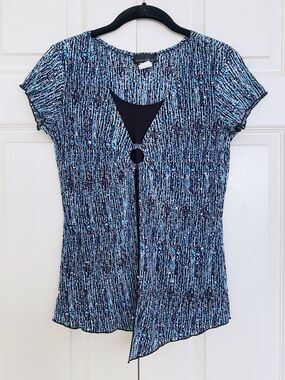 Y2K Brittany Black Sparkly Short Sleeve Top size S Black Blue White